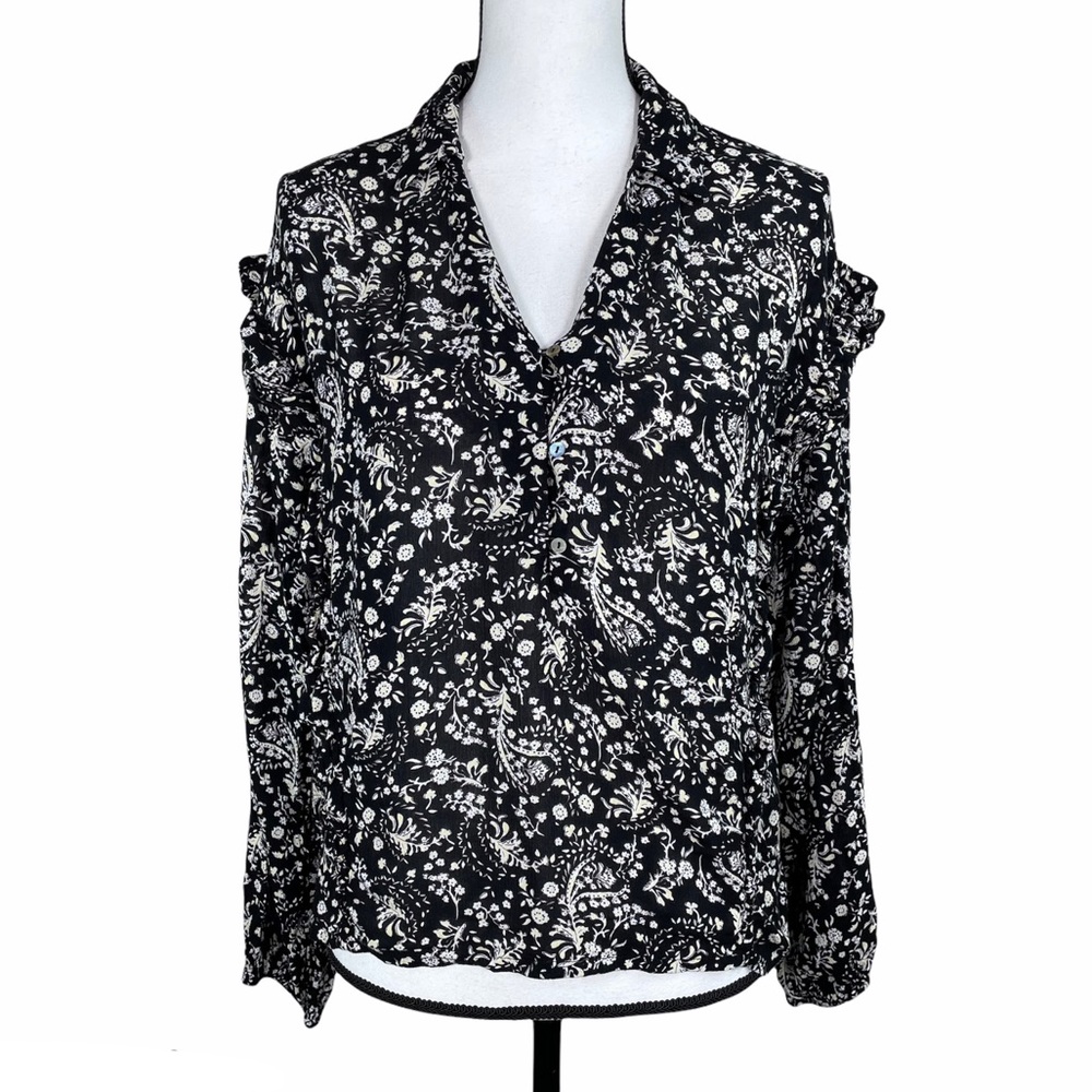 Kookai Black Floral Ruffle Blouse